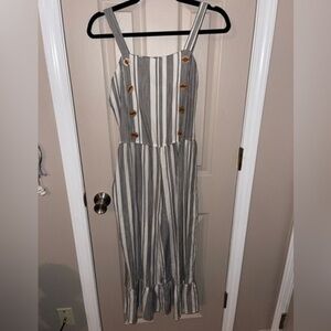 Sequin Hearts Girls navy & white striped ankle jumpsuit.